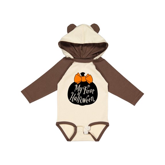 Inktastic My 1st Halloween with Pumpkin and Orange Bow Boys or Girls Long Sleeve Baby Bodysuit