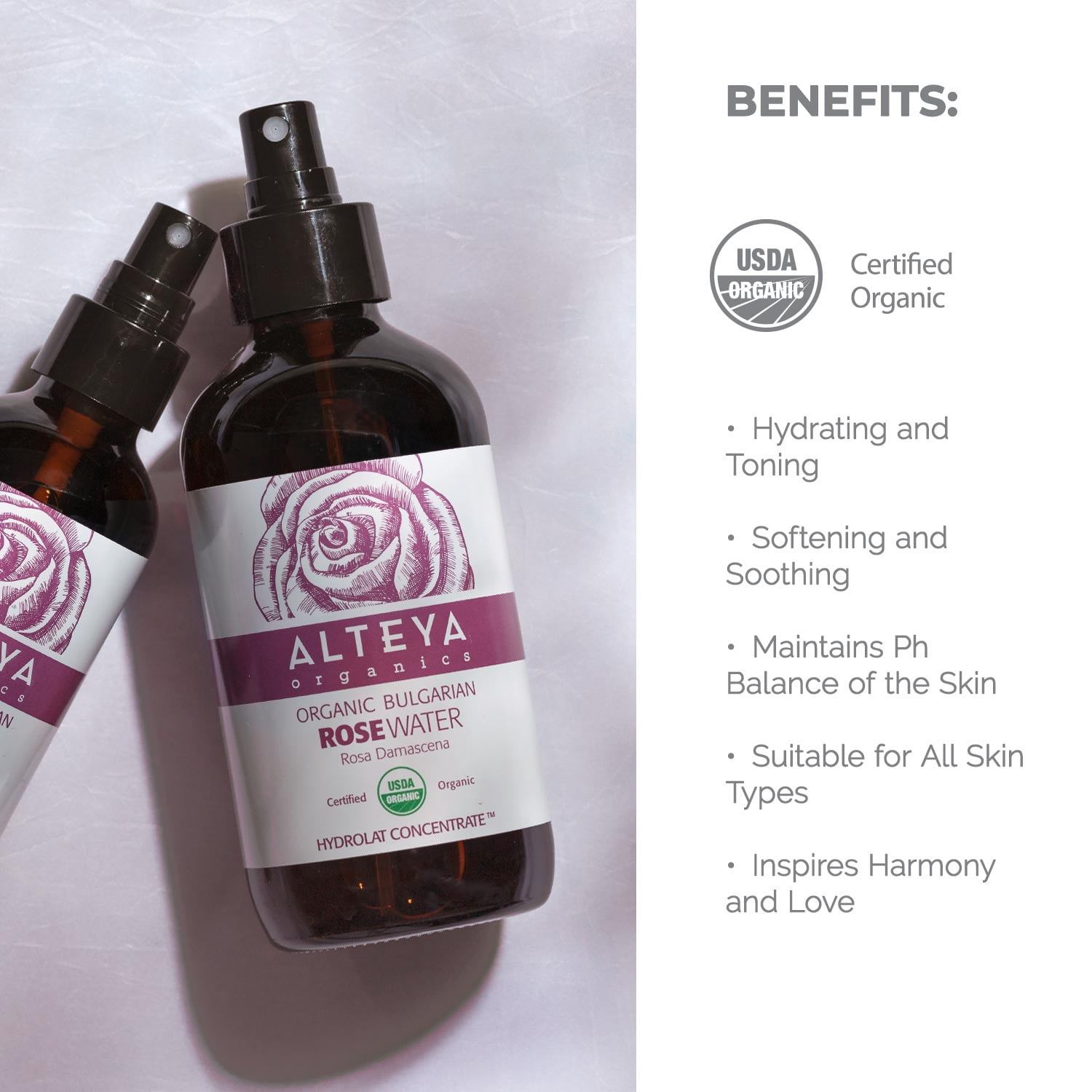 Alteya Organics Bulgarian Rose Water Hydrolat Concentrate 8 Ounces
