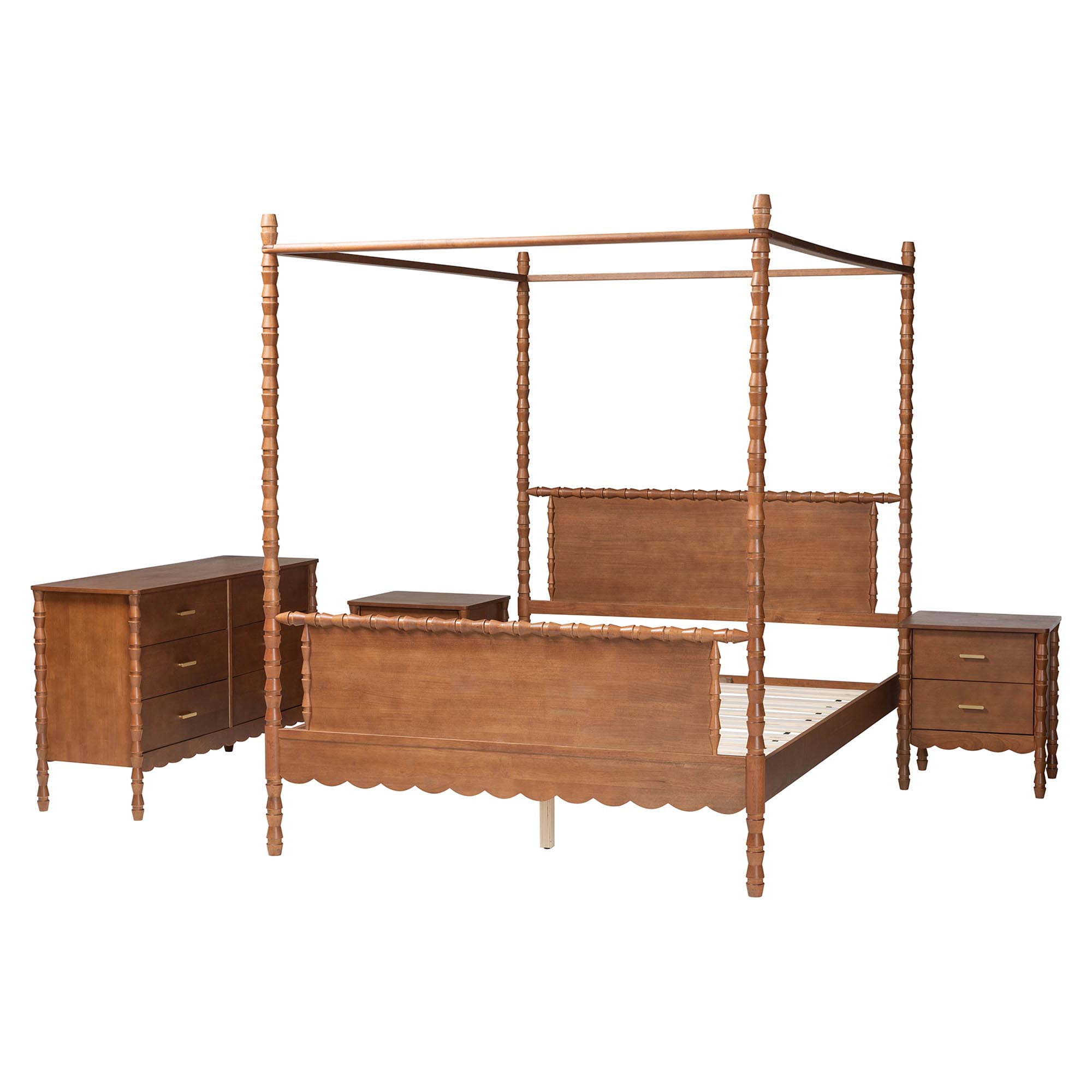 Baxton Studio Danette Modern Bedroom Set, 4-Piece, Queen, Walnut Brown