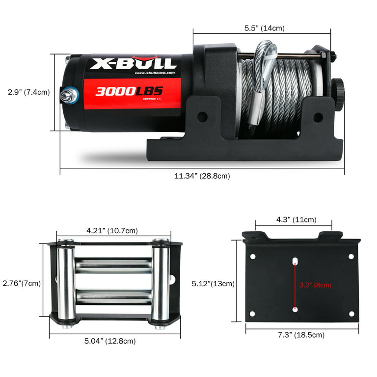 X-BULL 12V 3000LBS Steel Wire Electric Winch for Towing ATV/UTV Off Road  with Mounting Bracket Wireless Remote