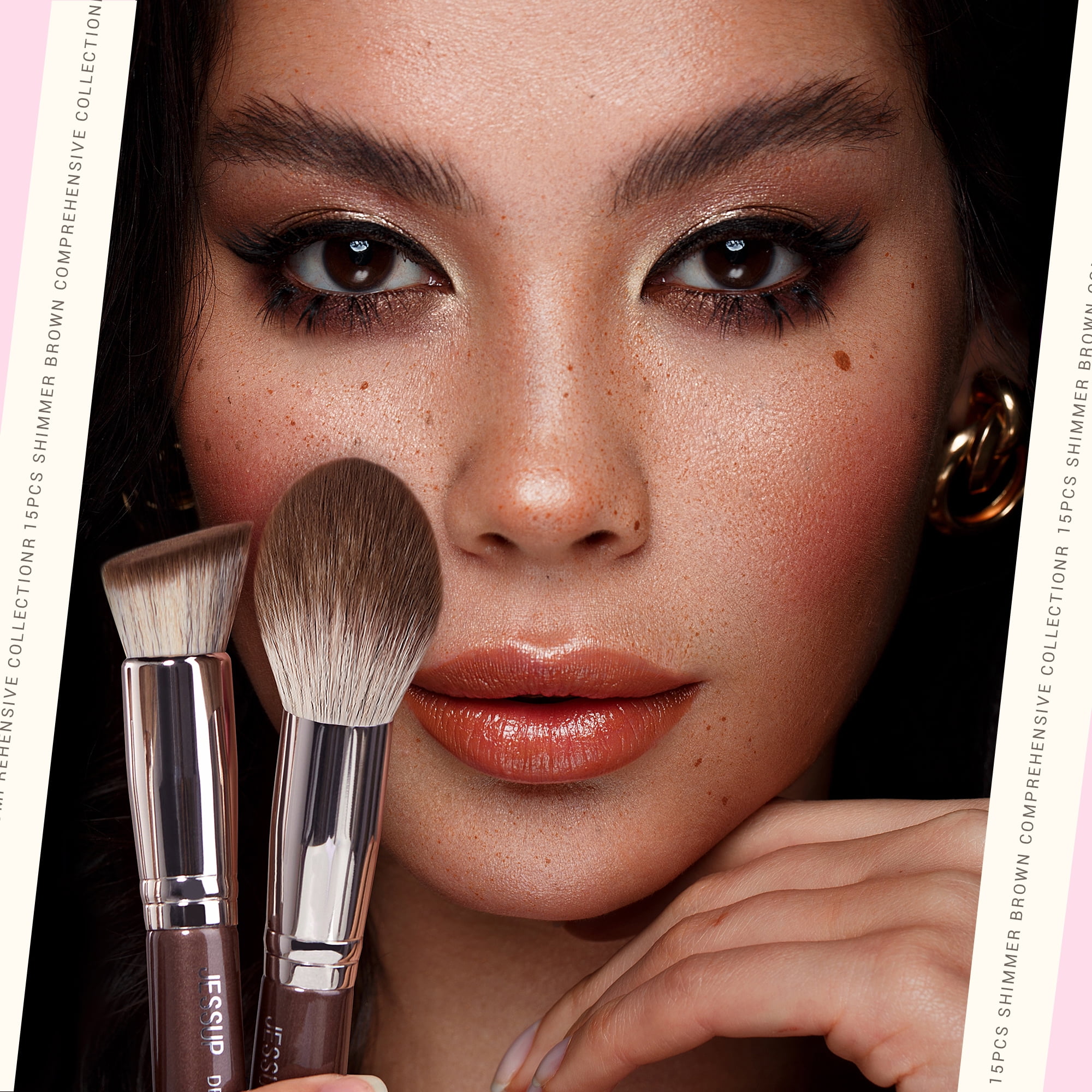Jessup Makeup Brushes Set 15pcs Brown Make up Brushes Set Professional Premium Synthetic Foundation Eyebrow Concealer Blush Eyeshadow Contour Eyeliner Powder Blending Highlighter Brush, T498