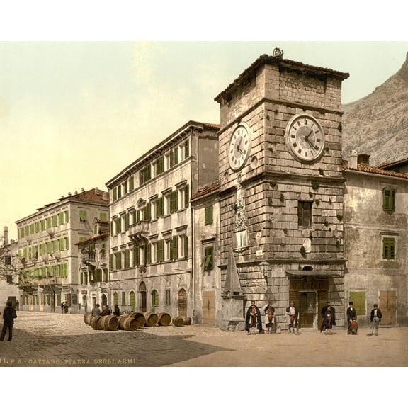 Print: Cattaro, Army Square, Dalmatia, Austro-Hungary, circa 1890