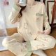 thumbnail image 1 of Conjunto de pijama de algodón con dibujos animados para mujer, ropa de dormir Coreana de manga larga con cuello redondo, bonita para ocio, 1 of 4