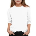 thumbnail image 2 of BLVB Girls 3/4 Sleeve Shirts Casual Crewneck Blouses for Girls Solid Color Loose Tunic Tops Fall Ribbed Knit Tops Kids, 2 of 6