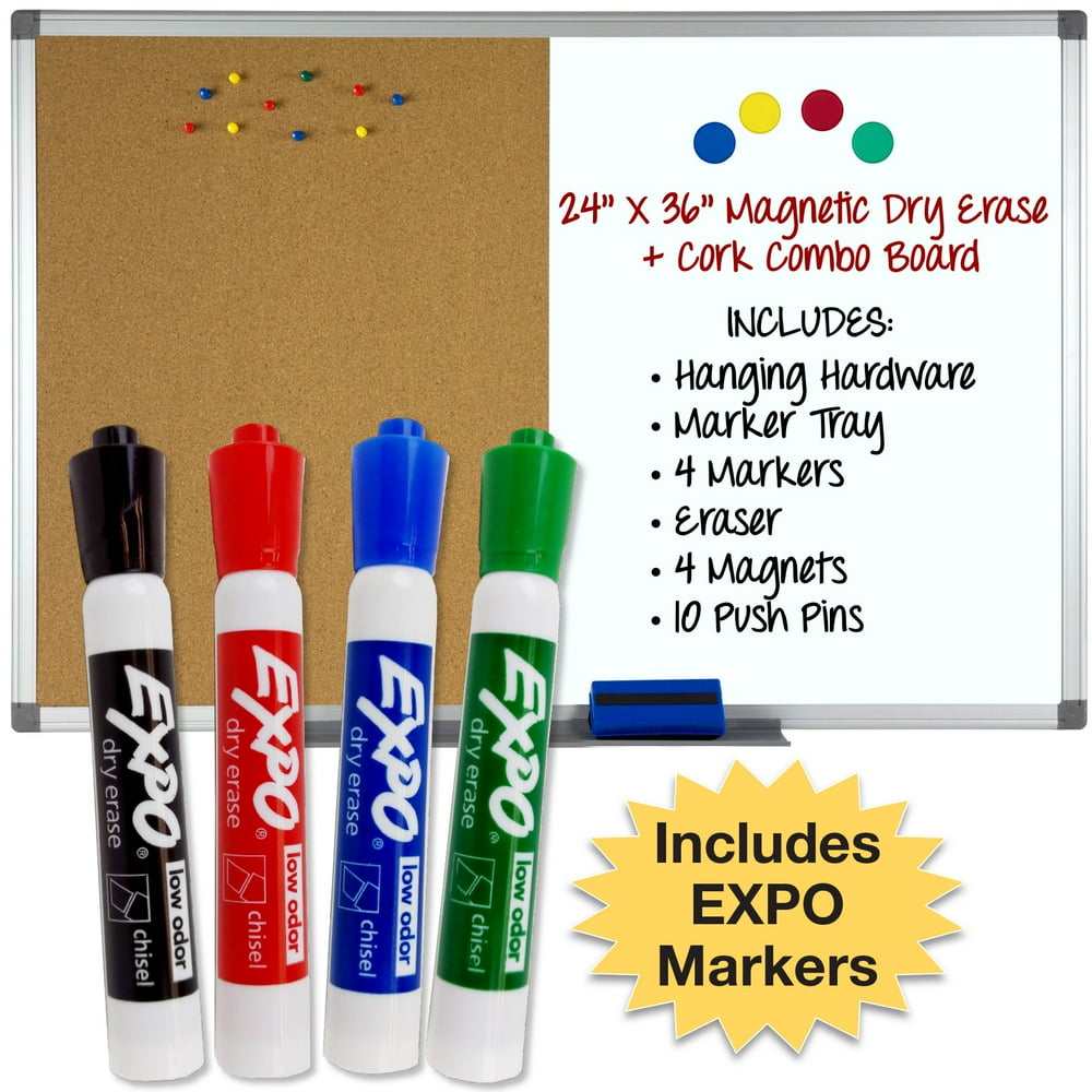 Magnetic Dry Erase And Cork Combo Board 24x36 Aluminum Frame With 4 magnetic-dry-erase-and-cork-combo-board-24x36-aluminum-frame-with-4