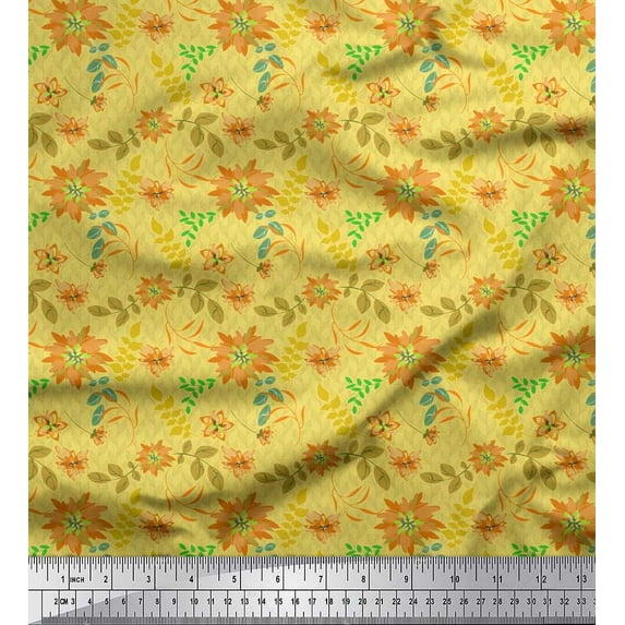 Soimoi Cotton Duck Fabric Leaves & Aster Floral Print Fabric by the Yard 42 Inch Wide