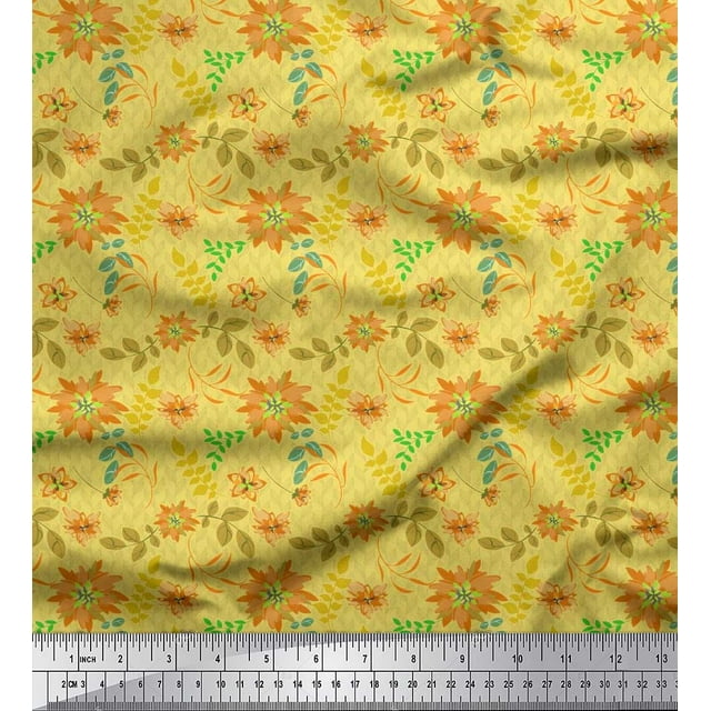 Soimoi Cotton Poplin Fabric Leaves & Aster Floral Print Fabric by Yard 56 Inch Wide