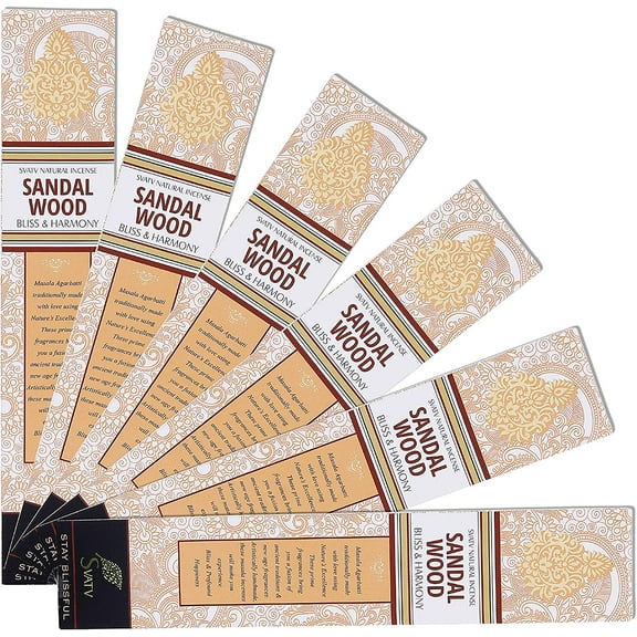 SVATV Herbal & Ancient Method Sandalwood Incense Stick with pack of 6 Incense for Meditation, Yoga, Spiritual, Aromatherapy Energy Cleansing & Calm Down The Mind - 15g x 6 incense | 90g | 3.17oz