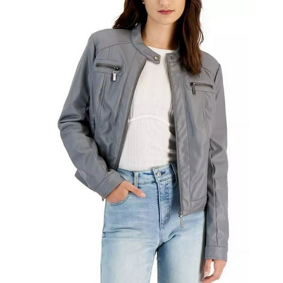 JOU JOU Juniors Grey ' Faux-Fur-Lined Moto Jacket, Medium