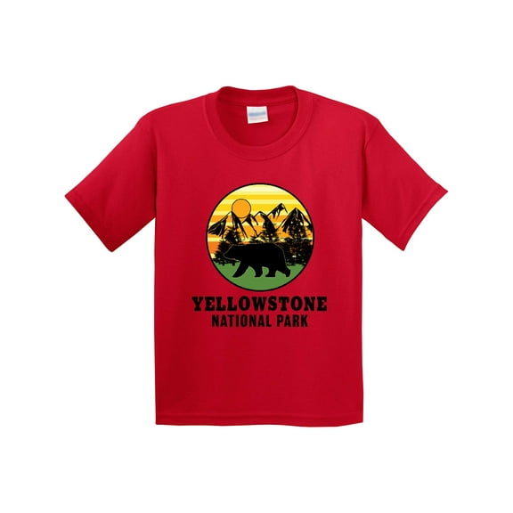 Inktastic Yellowstone National Park with Bear Mountains and Trees Cricle Youth T-Shirt