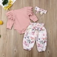 thumbnail image 2 of ZAXARRA Girl 3PCS Outfit Set,Round Neck Romper, Floral Pant, Hair Band, 2 of 5