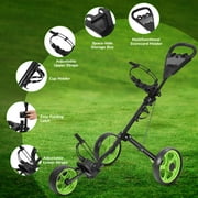 MaxKare Folding 3 Wheels Golf Pull Push Cart with Scoreboard Adjustable Handle, Green