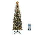 thumbnail image 2 of Dextrus 7.5 ft Prelit Pencil Christmas Tree with 68 Pine Cones, Flocked  Artificial Hinged Xmas Christmas Tree with 1075 Tips & 350 Lights, Remote Control,11 Light Modes, Green, 2 of 10