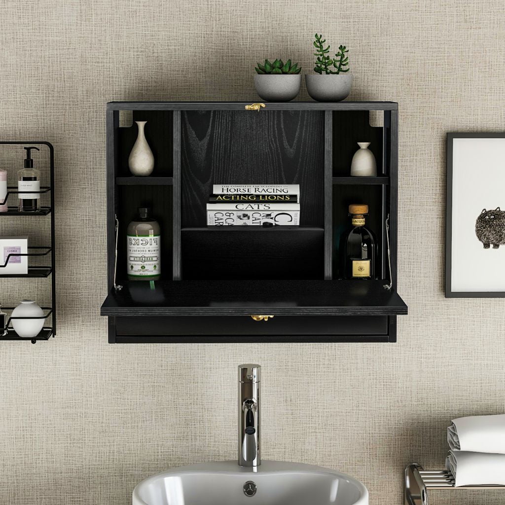 Wall-mounted Small Folding Table with Multiple Storage, Computer Table