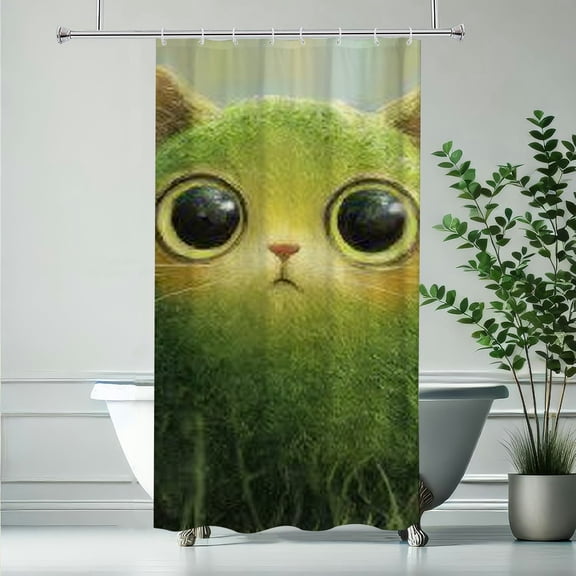 RKSupls Christmas Shower Curtain, Avocado Cat Shower Curtain with Hooks for New Year Home Bathroom Decor Washable Curtains, 36x72 in