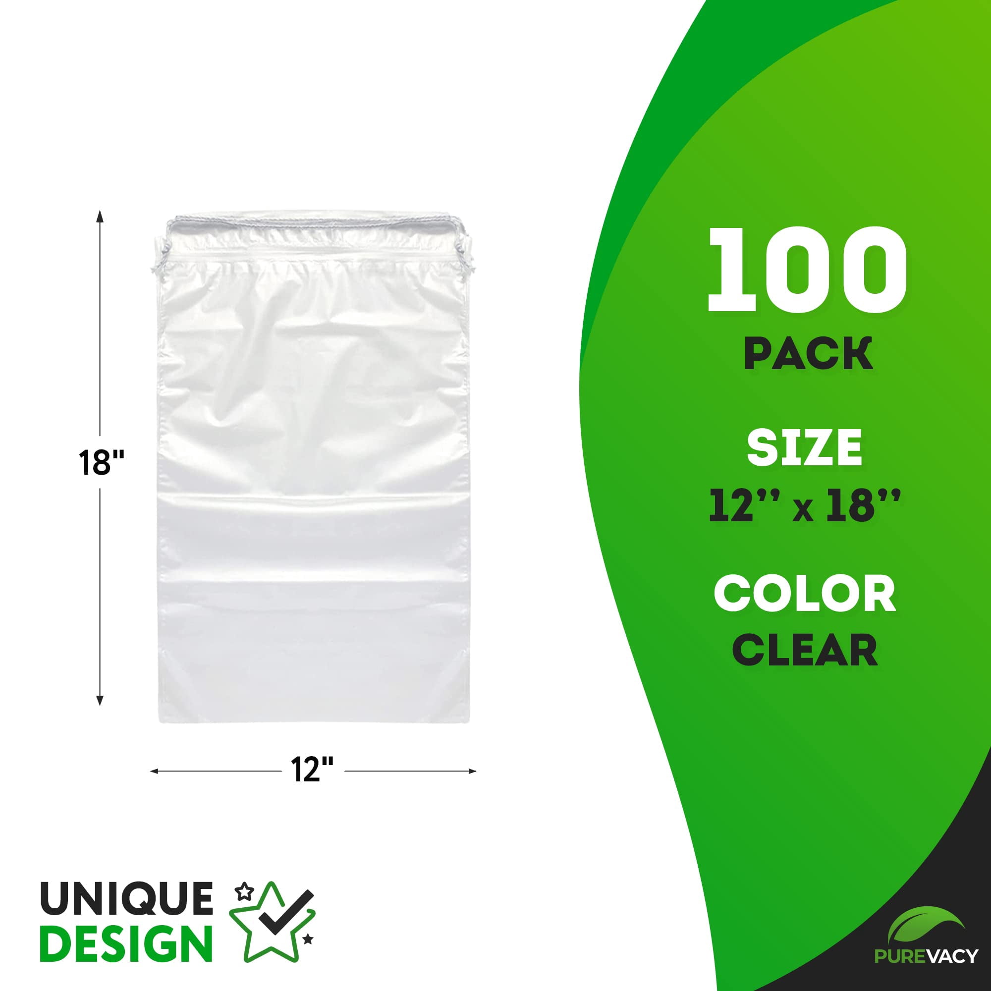 Clear Plastic Drawstring Bags, Polyethylene Shoe Travel Bags, 100 Count, 12 x 18 in