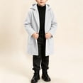 thumbnail image 6 of Kids Wool Winter Overcoat, Hooded Long Sleeve With Pockets, Solid Color Warm Outerwear For Boys Girls White 14-15Years, 6 of 9