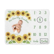 Sweet Jojo Designs Sunflower Yellow Green and White Fleece Milestone Baby Blanket 3 Piece Set