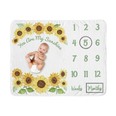 Sweet Jojo Designs Sunflower Yellow Green and White Fleece Milestone Baby Blanket 3 Piece Set