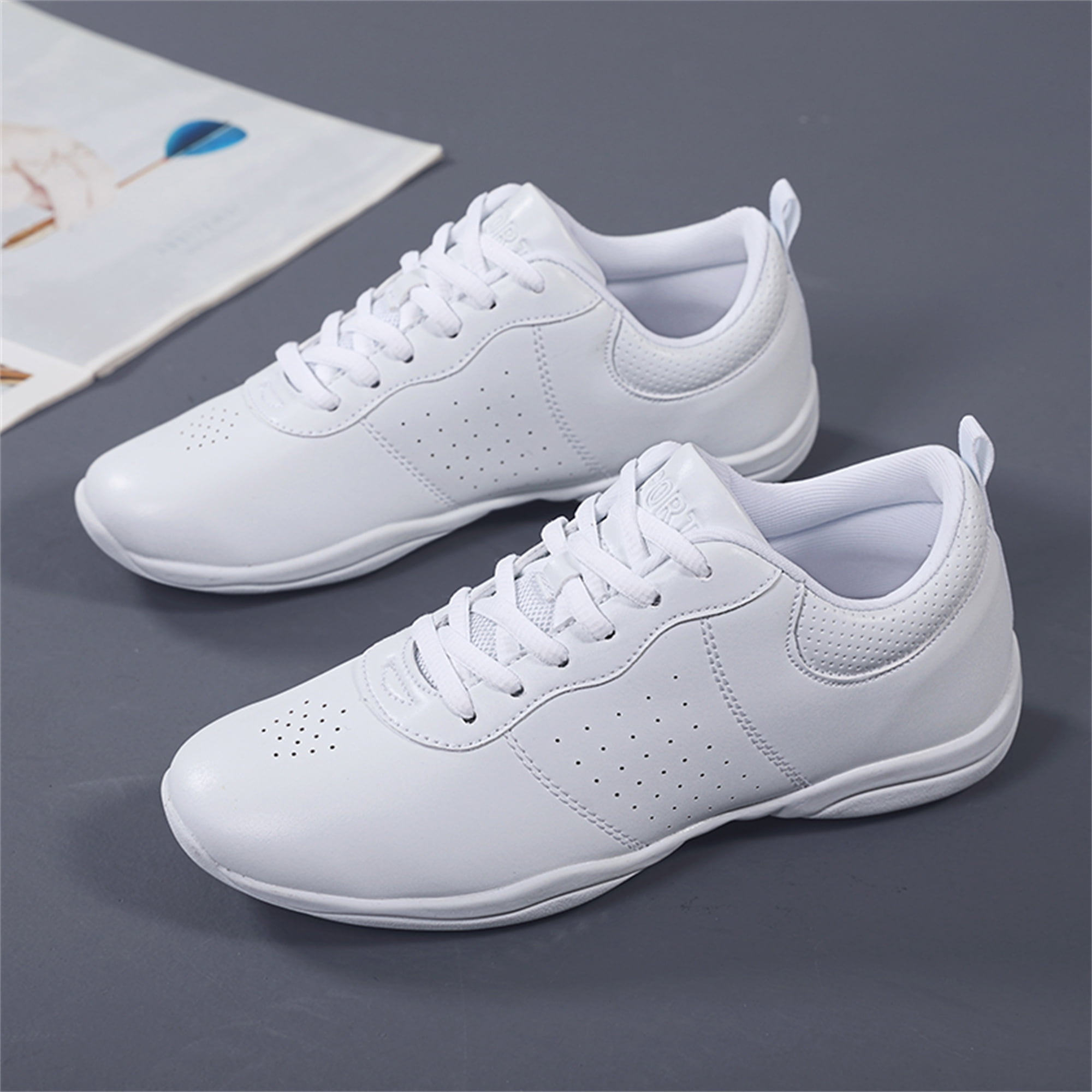 YOURDIARY Cheer Shoes for Women White Cheerleading Athletic Dance Shoes Flats Girls Walking Sneakers