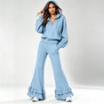 thumbnail image 2 of Szluipve 2 Piece Sets for Women Half Zip Hooded 2 Piece Tracksuit Set Long Sleeve Pullover Hoodie Top & Ruffle Hem Flare Wide Leg Pants Casual Loungewear Outfit with Pockets Sky Blue S, 2 of 8