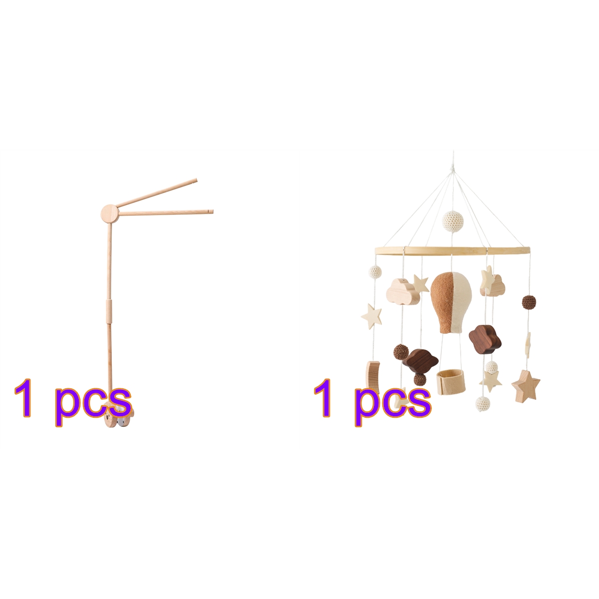 Hot Air Balloon Baby Crib Bell Mobile – Rotating Wooden Wind Chimes with Stars, Moon & Balloon Pendants – Soothing Infant Sleep & Nursery Decor