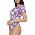 thumbnail image 2 of Daiia Daisies Flowers print Women's Crew Neck Short Sleeve Bodysuit Fashion Tops Fit Casual Basic Extender Bodysuit-XX-Large, 2 of 9