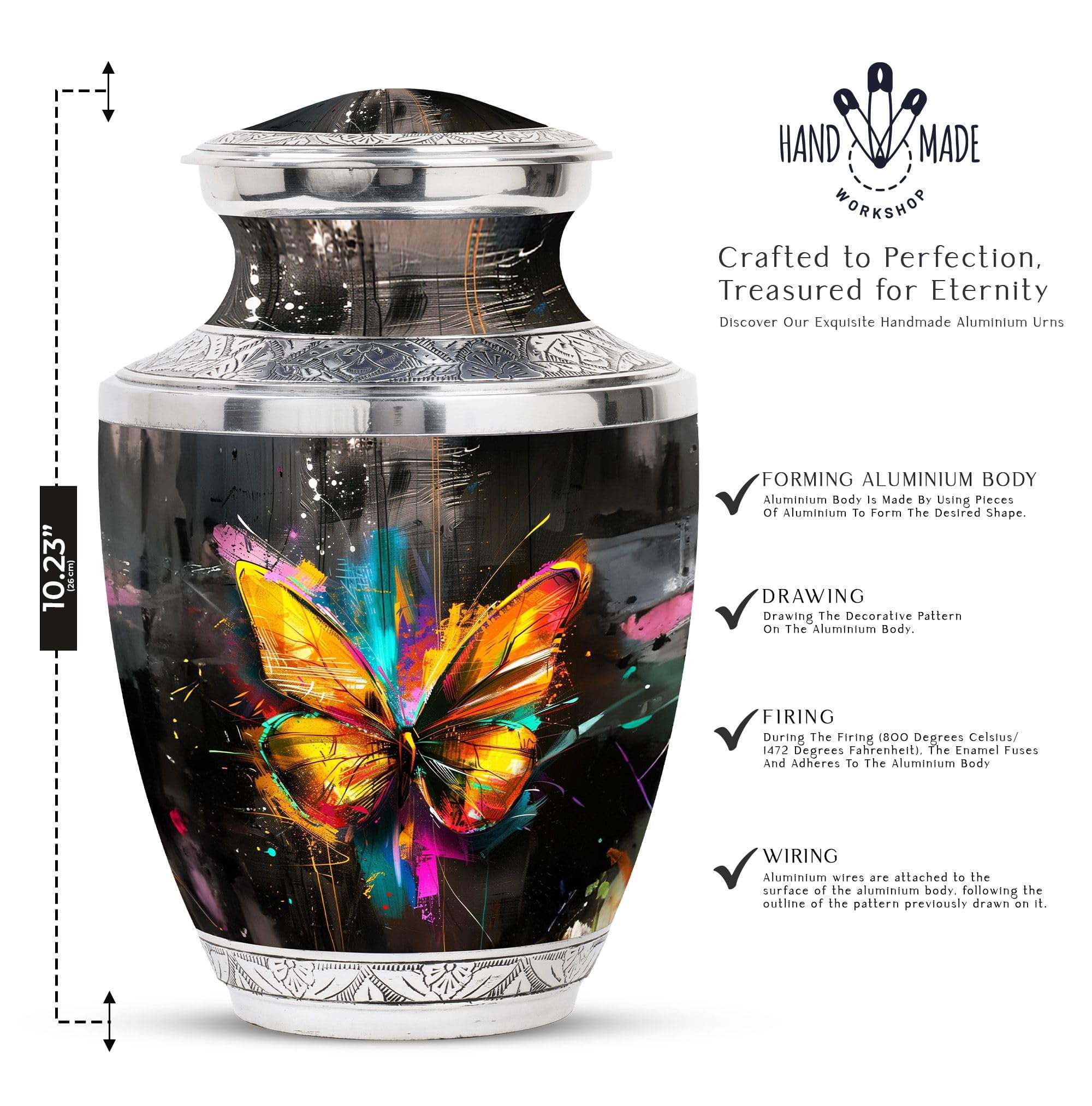 SUBSH Butterfly Urn - Large Urn for Human Ashes - Urns for Human Ashes Adult Male Dad - Cremation Urns for Ashes - Decorative Urns - Funeral Urn Ashes (10 INCH Pack of 1)