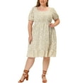 thumbnail image 2 of Agnes Orinda Women's Plus Size Ruffle Hem Short Sleeve Smocked Waist Floral Midi Shirtdress 4X Apricot, 2 of 6