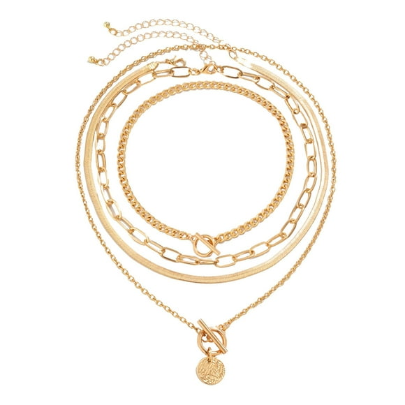TechWave Set Of 4 Layered Gold Necklaces For Women Stackable Gold Chain Necklace Layering Pendant Necklaces Jewelry For Women Teen Girls Hop Hottie Necklace Set Pearl Necklace Choker Locket Necklace