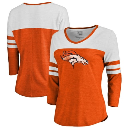 - Denver Broncos NFL Pro Line by Fanatics Branded Women's Distressed Primary Logo Three-Quarter Sleeve Raglan Tri-Blend T-Shirt - Orange