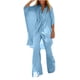 thumbnail image 1 of Conjunto de camiseta y pantalones de manga 3/4 con cuello en V liso de gran tamaño para mujer Wmkox8yi  bvn3014, 1 of 8