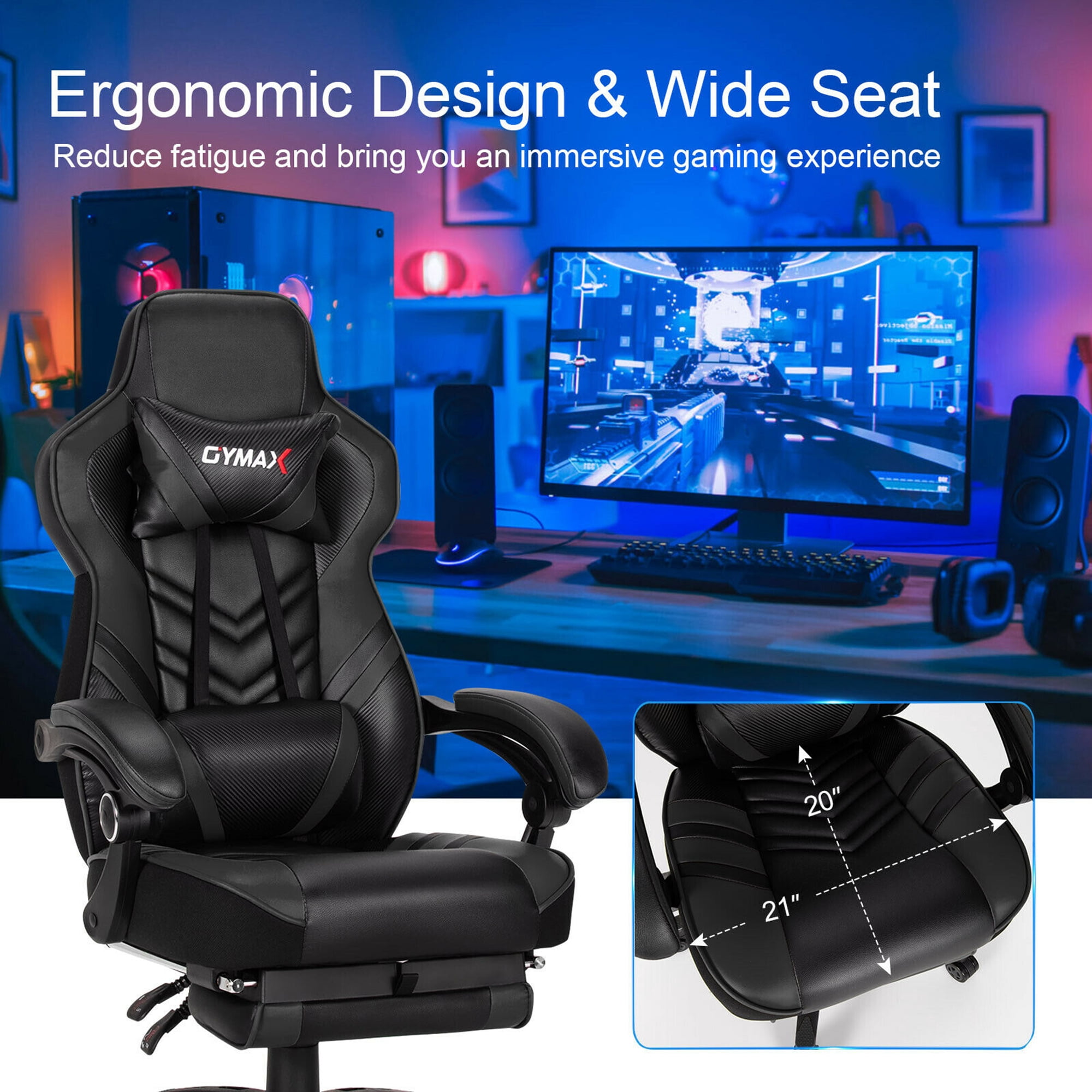 Gymax Office Computer Desk Chair Gaming Chair Adjustable Swivel w/Footrest Black