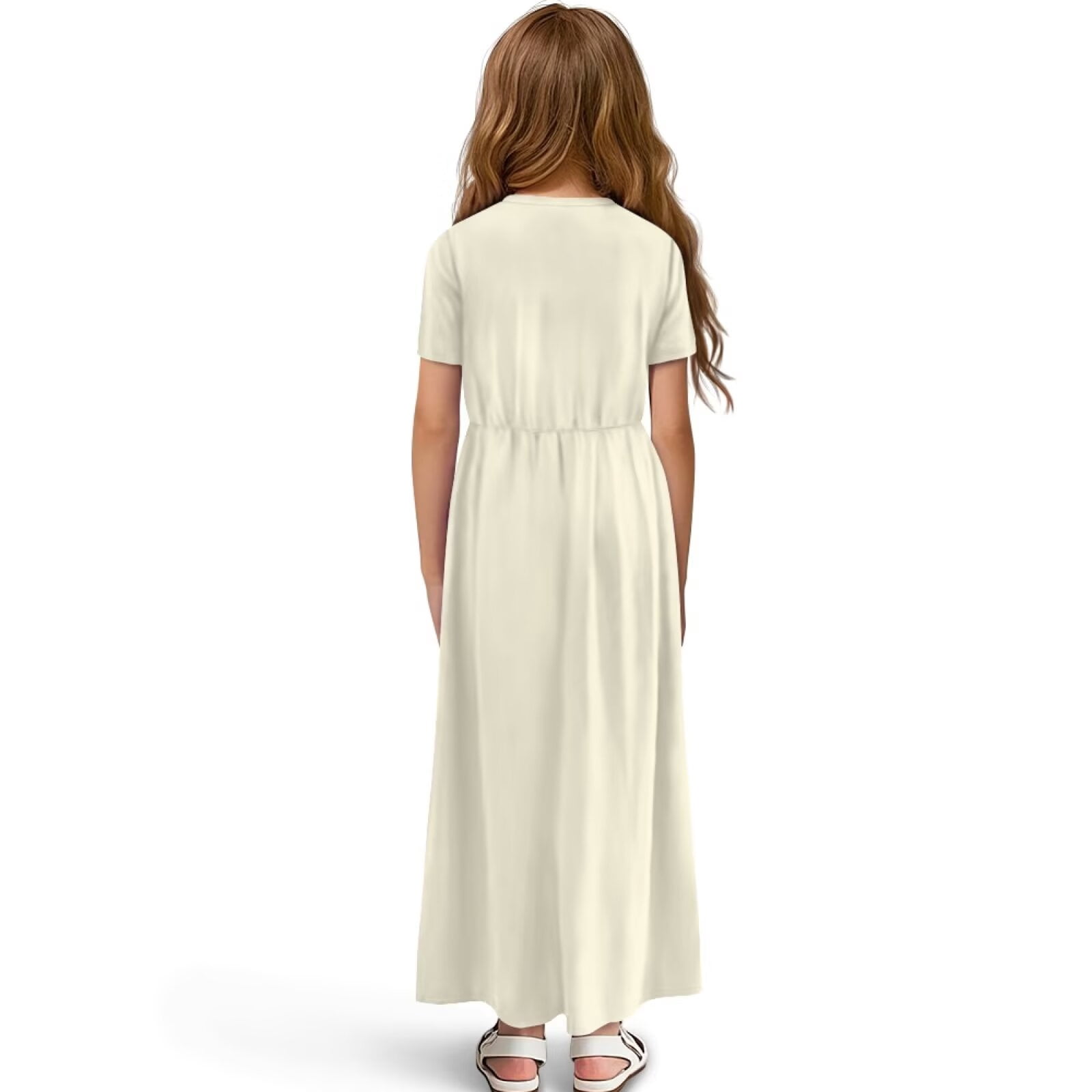 Uourmeti Girl's Maxi Dress Cartoon Giraffe Print Short Sleeve Long Dresses Crew Neck Elegant Casual Sundress with Pockets, Size 7-8 Years