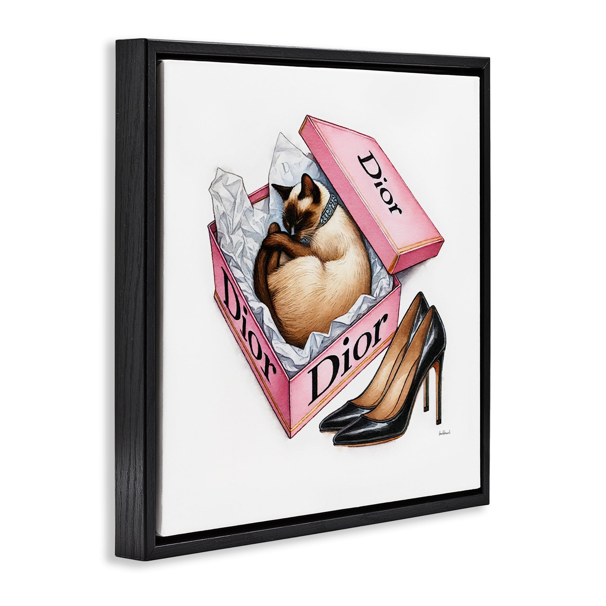 Stupell Industries Pink Shoebox with Cat Animals Painting Black Floater Framed Canvas Art Print Wall Art, 25 x 25