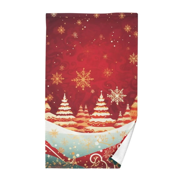 Christmas Trees Red Cotton Face Towels Soft Hand Towel Absorbent Bathroom Towel for Kitchen Hotel Decoration