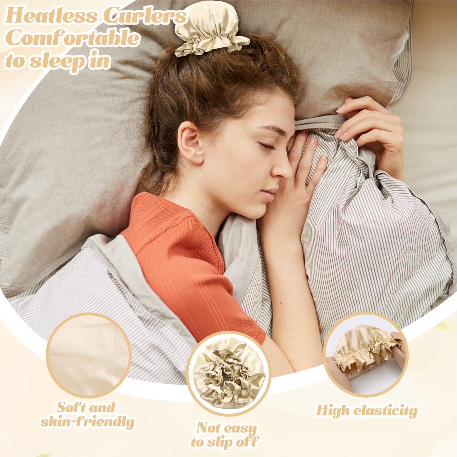 Gold Heatless Curlers Headband For Overnight Waves - Soft Curling Rod Headband No Heat Wave Hair Curlers With Hair Clip Styling Tools For Long Medium Hair Gold