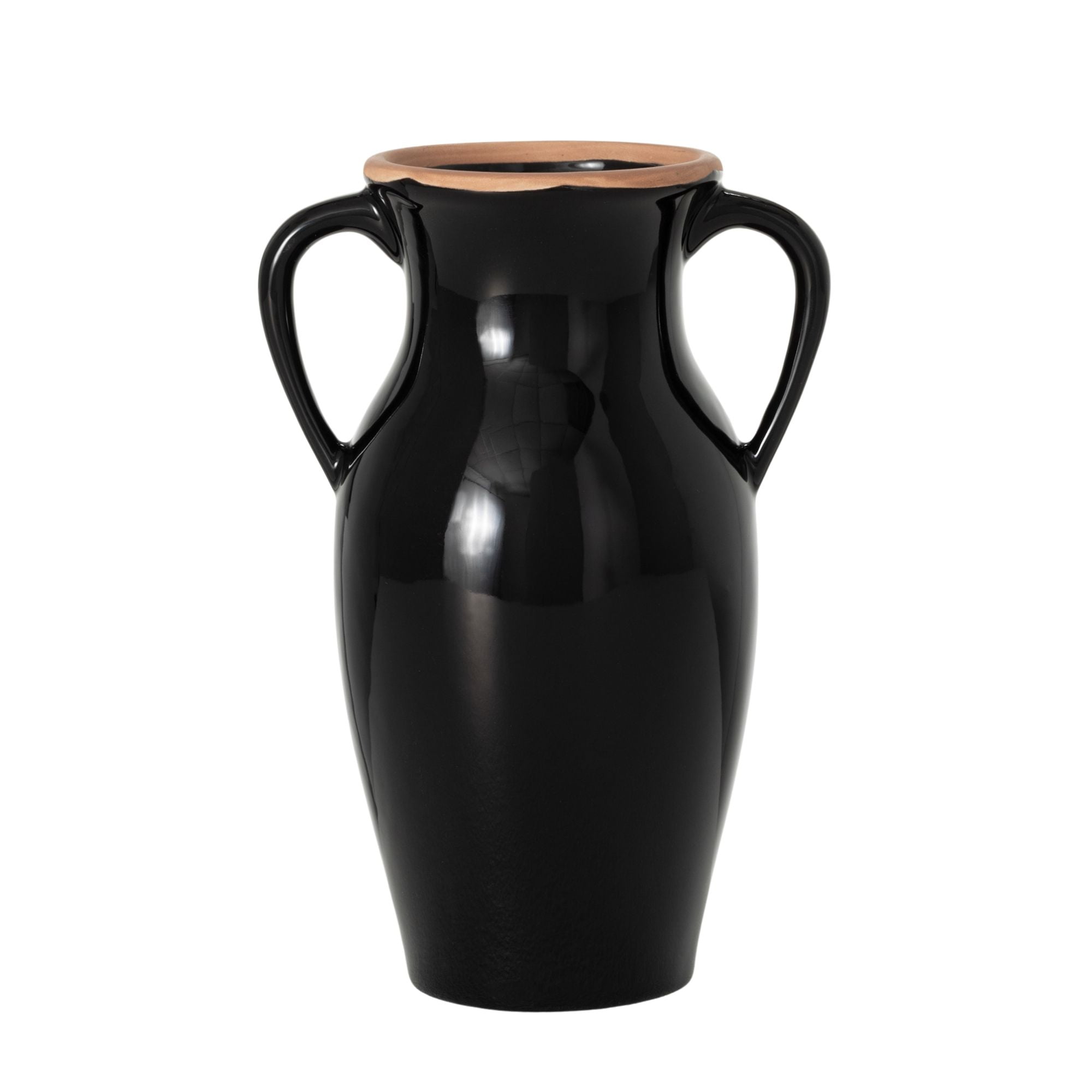 Sullivans Black Natural Rimmed Ceramic Vase With Handles, 8"H