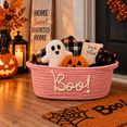 thumbnail image 3 of Halloween Woven Storage Basket, 12.2 Inch Pink Boo Storage Bin for Candy, Toys and Home Decor, 3 of 6