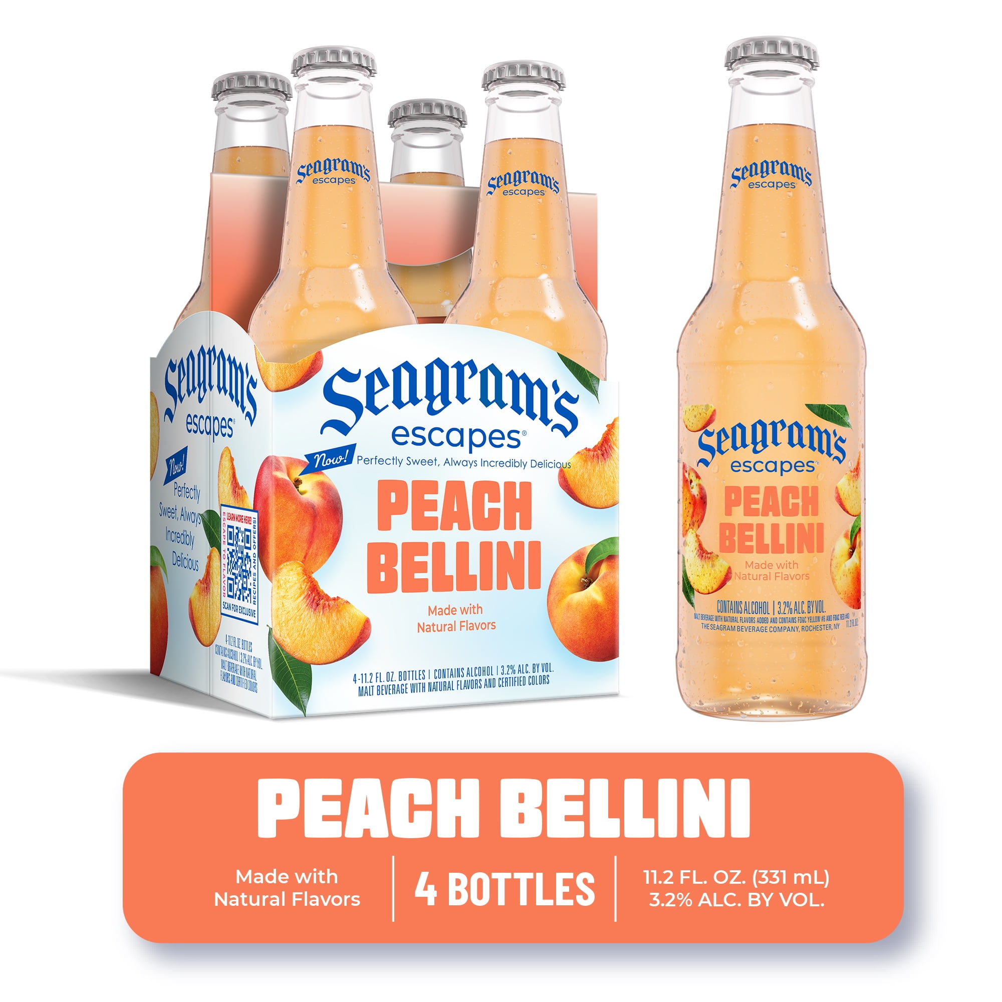 Seagram's Escapes Peach Bellini - 4 pack, 11.2 fl oz Bottles