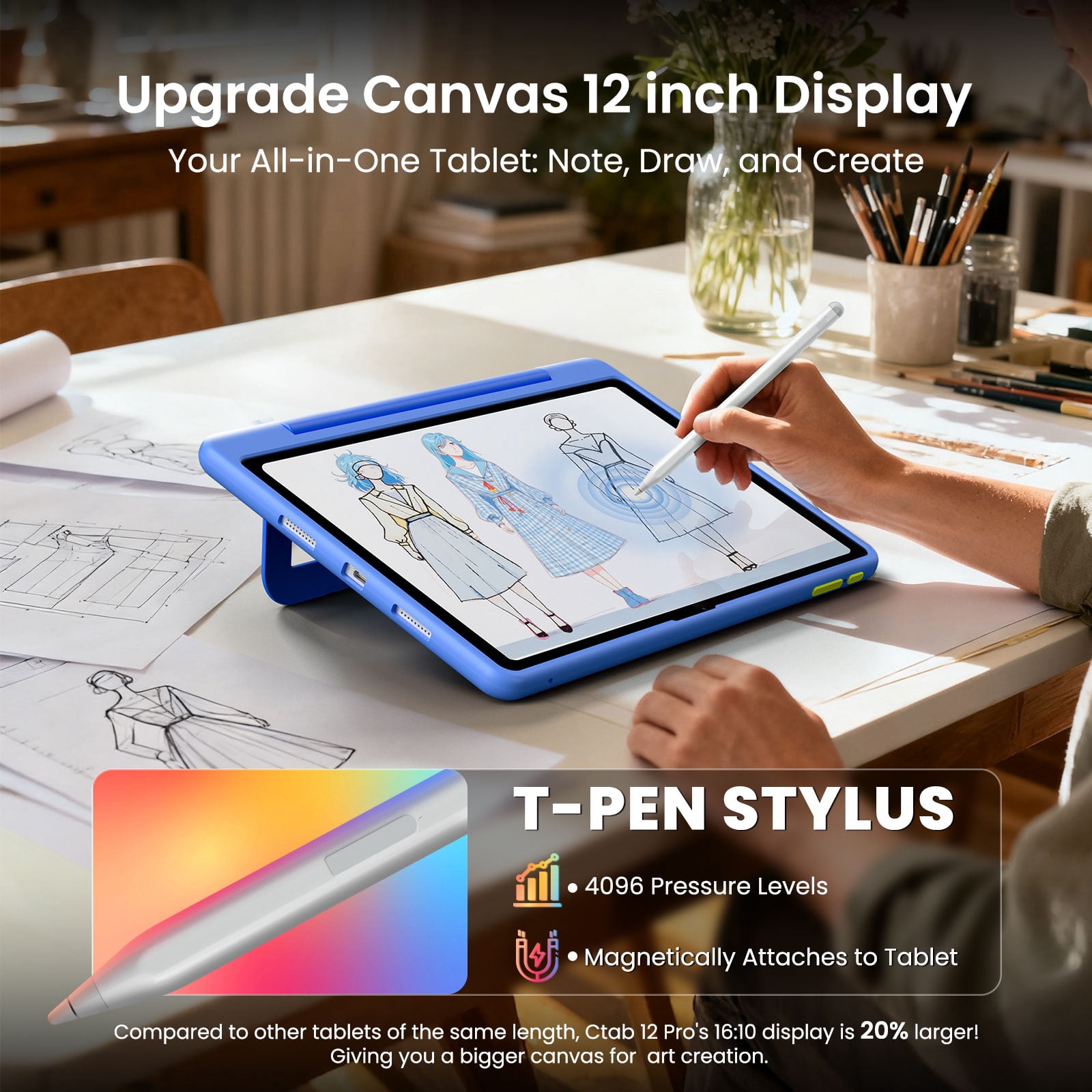 Callsky Tablet 12-Inch, Android 15 Tablet, 4G LTE, 8GB RAM, 256GB Storage, 2K Display, Wi-Fi 6, Stylus & Flip Case
