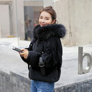 Women Fashionable Casual Winter Slim Coat Thickening Cotton Winter Jacket black M