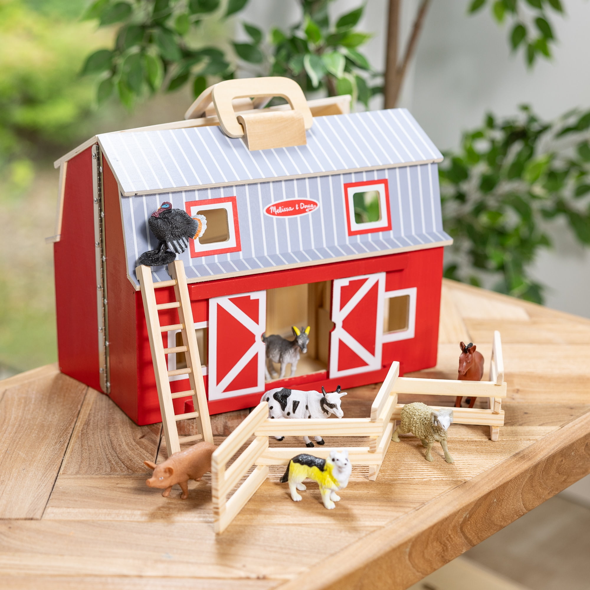 Melissa Doug Kids Toy Wooden Farm Barn Play Set with 7 Animal Figures Walmart