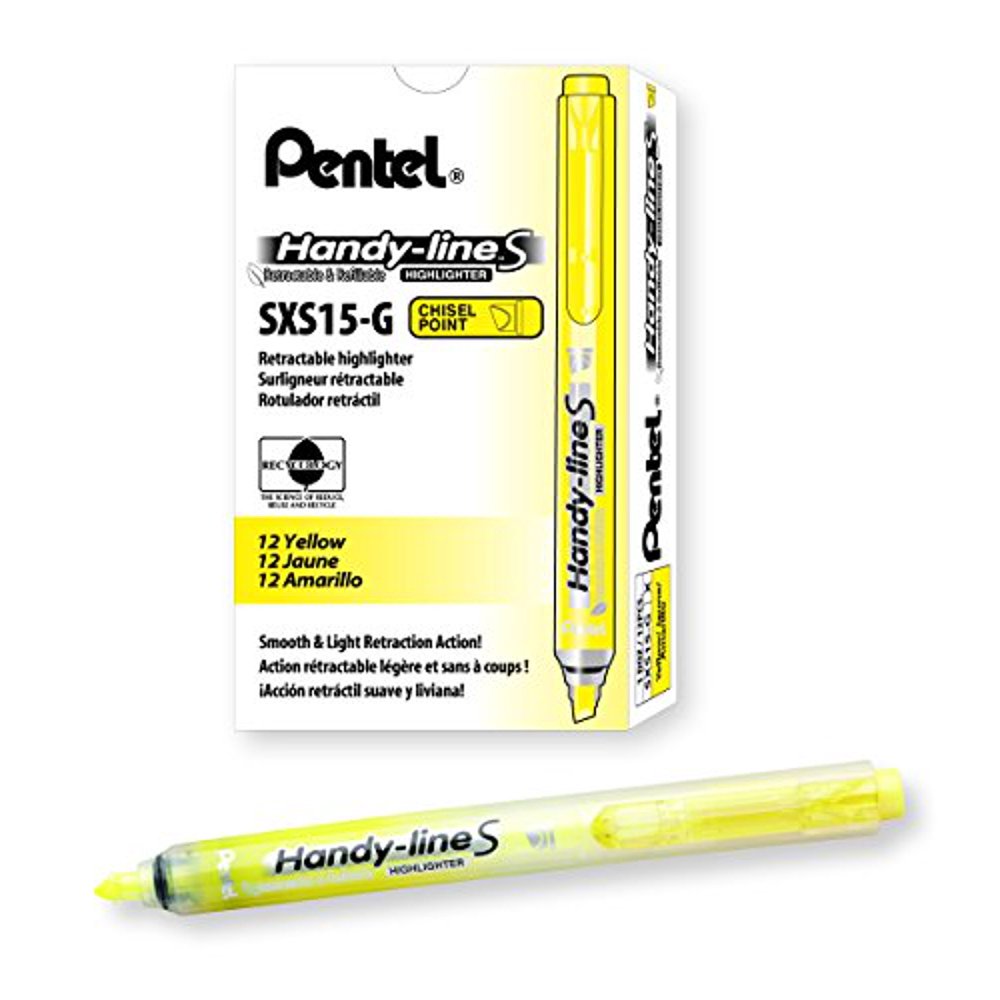 Pentel Handyline S Retractable and Refillable Highlighter, Yellow 12