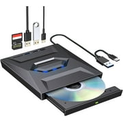 MUSICOZY External CD DVD Drive for Laptop, 5-in-1 USB C Portable CD/DVD +/-RW Drive/DVD Player with SD Card Reader, USB 3.0 USB C Hub CD ROM Burner for Mac Book Linux OS Windows