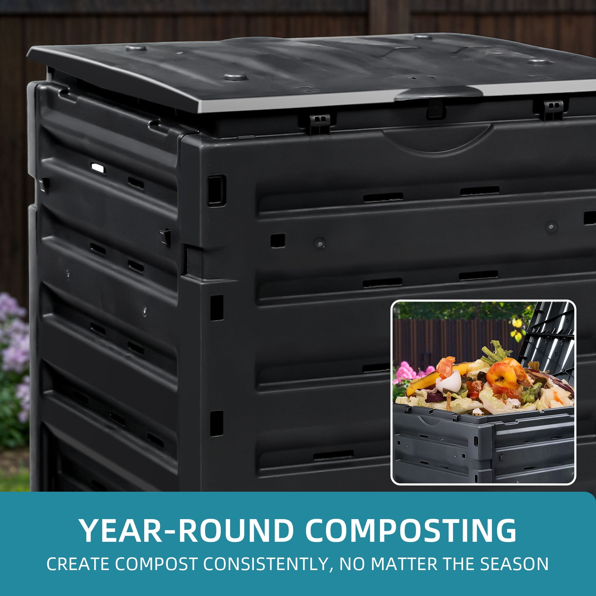 Uforic 120 Gallon Large Outdoor Compost Bin, Garden Compost Tumbler with Secure Snap-on Lid & Aeration System, Black
