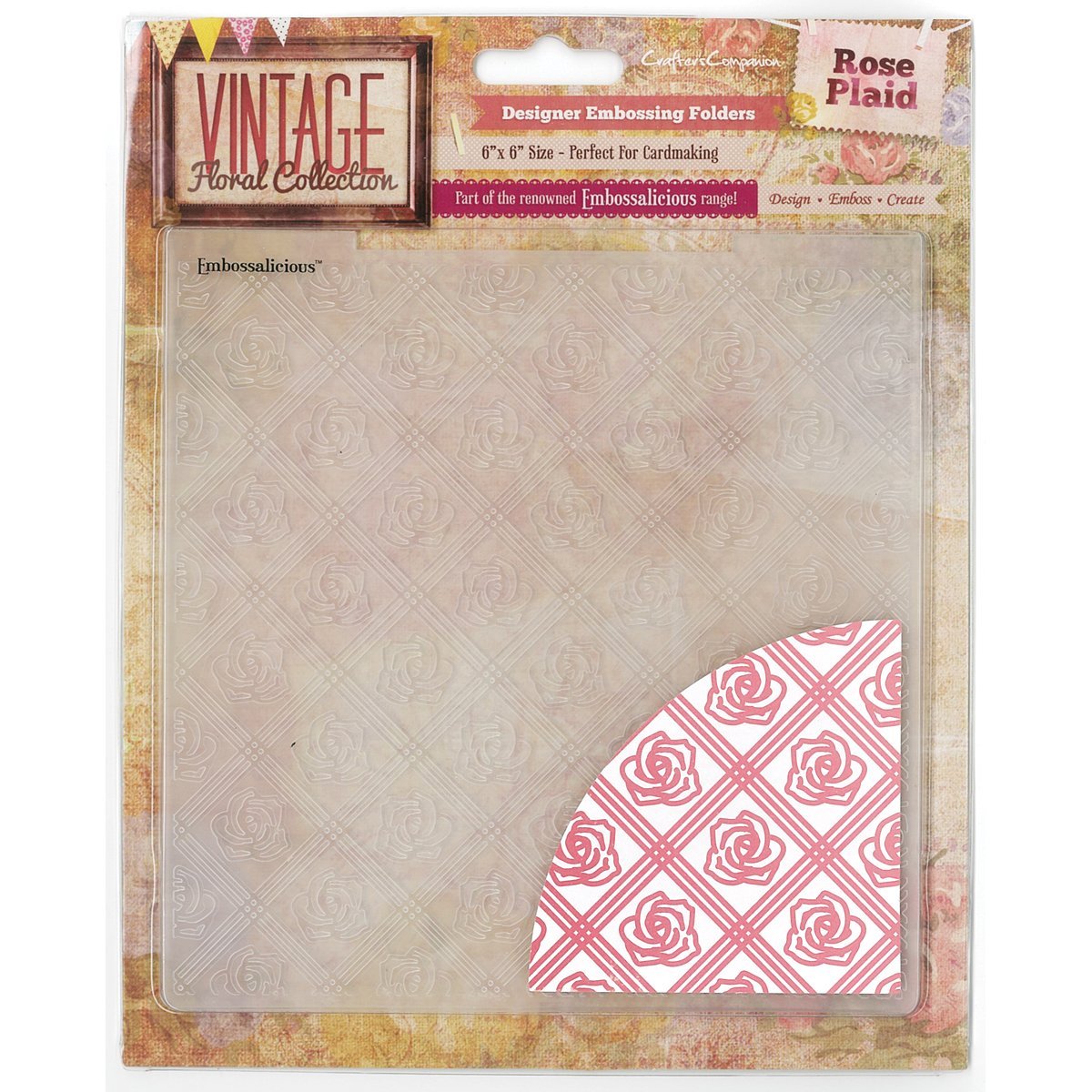 Crafter's Companion Embossalicious Embossing Folders, Rose Plaid, 6 by