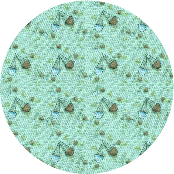 Ahgly Company Machine Washable Indoor Round Transitional Emerald Green Area Rugs, 6' Round