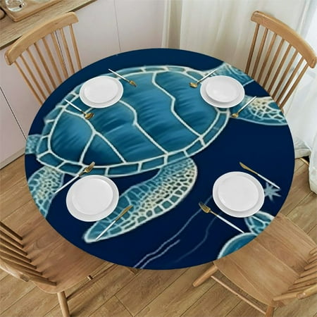 

Tllo0ord Turtle Outline Prints Fitted Round Tablecloth Waterproof Table Cloth with Elastic Edge Wipe Clean Table Cover for Indoor Outdoor 54-58