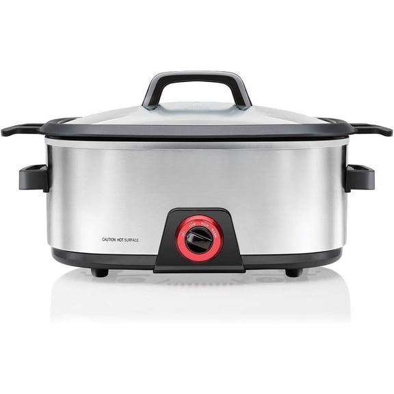 6-Quart Slow Cooker, Electric Countertop Cooking, Stovetop & Oven-Safe Removable Insert for Browning & Sautéing, Family-Size Soups & Stews, Nonstick & Dishwasher-Safe Interior, Stainless Stee